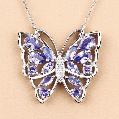 2.76 Carat Genuine Tanzanite and White Zircon .925 Sterling Silver Necklace by Bids.com