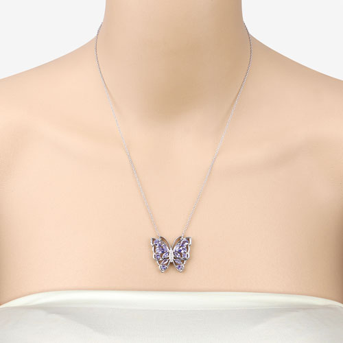 2.76 Carat Genuine Tanzanite and White Zircon .925 Sterling Silver Necklace by Bids.com