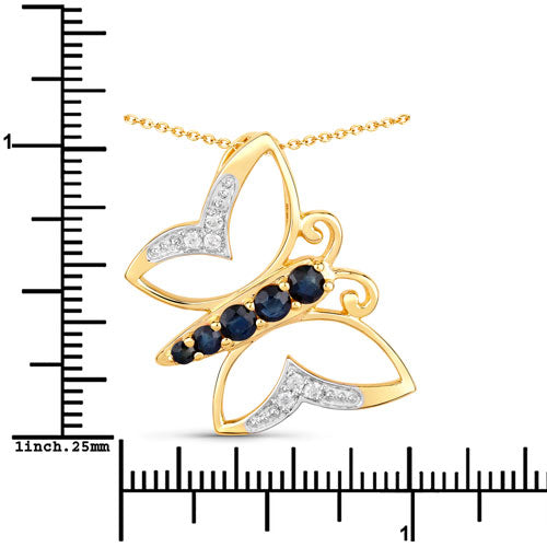 0.56 Carat Genuine Blue Sapphire and White Zircon .925 Sterling Silver Necklace  DestGlow