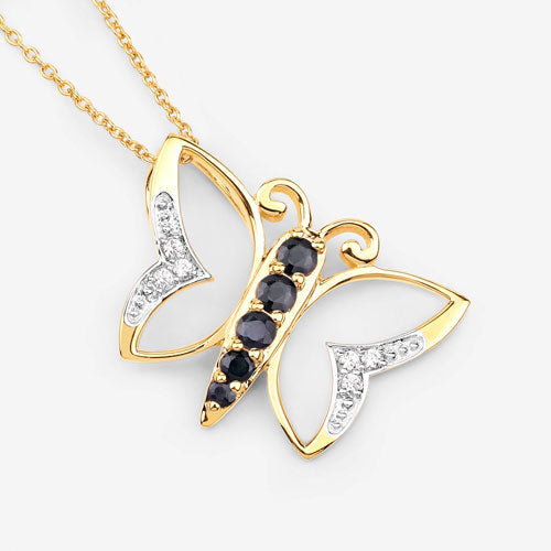 0.56 Carat Genuine Blue Sapphire and White Zircon .925 Sterling Silver Necklace  DestGlow