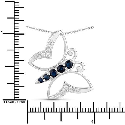 0.56 Carat Genuine Blue Sapphire and White Zircon .925 Sterling Silver Necklace  DestGlow