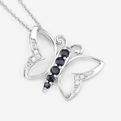 0.56 Carat Genuine Blue Sapphire and White Zircon .925 Sterling Silver Necklace  DestGlow