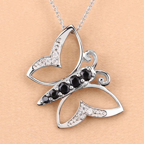 0.56 Carat Genuine Blue Sapphire and White Zircon .925 Sterling Silver Necklace  DestGlow