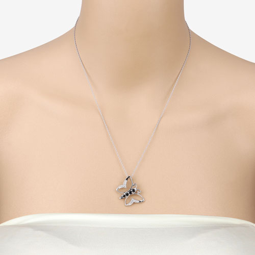 0.56 Carat Genuine Blue Sapphire and White Zircon .925 Sterling Silver Necklace  DestGlow