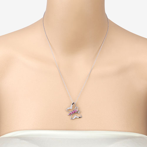 0.62 Carat Genuine Ruby and White Zircon .925 Sterling Silver Necklace  DestGlow
