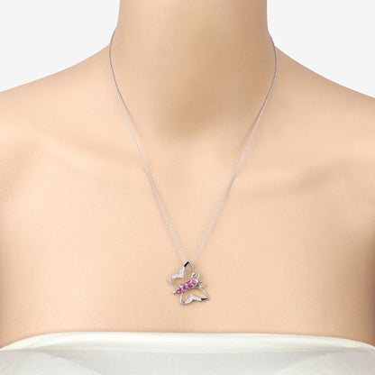 0.62 Carat Genuine Ruby and White Zircon .925 Sterling Silver Necklace  DestGlow
