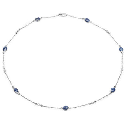 6.43 Carat Genuine Blue Sapphire and White Diamond .925 Sterling Silver Necklace by Bids.com