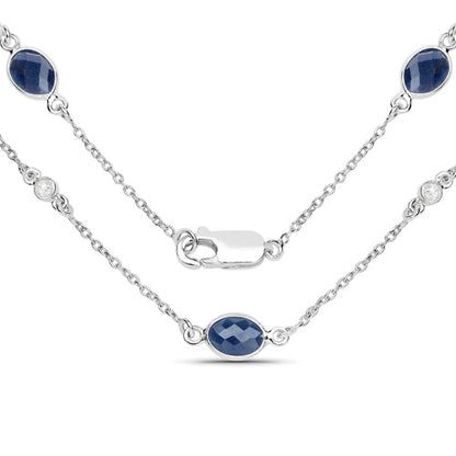 6.43 Carat Genuine Blue Sapphire and White Diamond .925 Sterling Silver Necklace by Bids.com