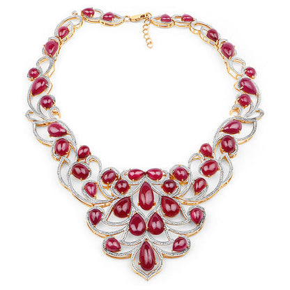 160.14 Carat Glass Filled Ruby and White Diamond .925 Sterling Silver Necklace by Bids.com