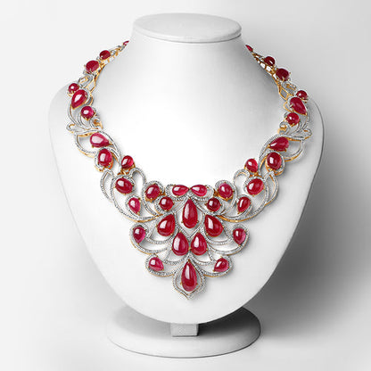 160.14 Carat Glass Filled Ruby and White Diamond .925 Sterling Silver Necklace by Bids.com