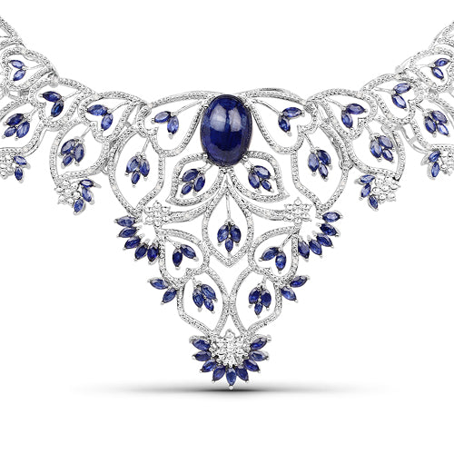40.93 Carat Genuine Glass Filled Sapphire and White Diamond .925 Sterling Silver Necklace by Bids.com