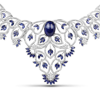 40.93 Carat Genuine Glass Filled Sapphire and White Diamond .925 Sterling Silver Necklace by Bids.com