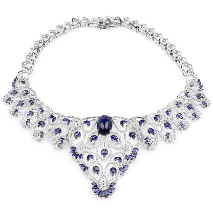 40.93 Carat Genuine Glass Filled Sapphire and White Diamond .925 Sterling Silver Necklace by Bids.com