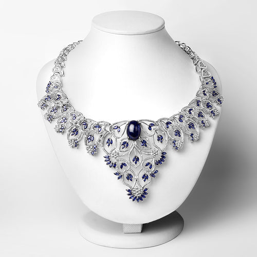 40.93 Carat Genuine Glass Filled Sapphire and White Diamond .925 Sterling Silver Necklace by Bids.com