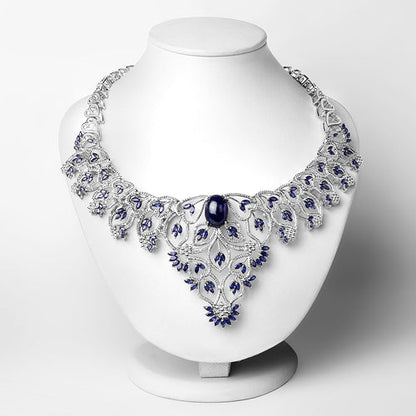 40.93 Carat Genuine Glass Filled Sapphire and White Diamond .925 Sterling Silver Necklace by Bids.com