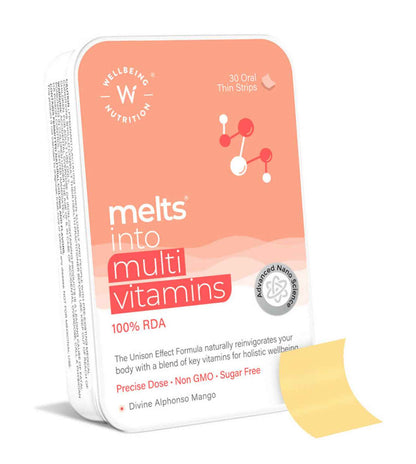 Wellbeing Nutrition Melts Into Multivitamins Oral Strips-Divine Alphonso Mango Flavor