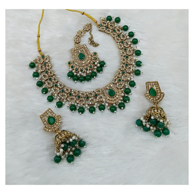 Joban Fashion Green Stone Work Necklace Set