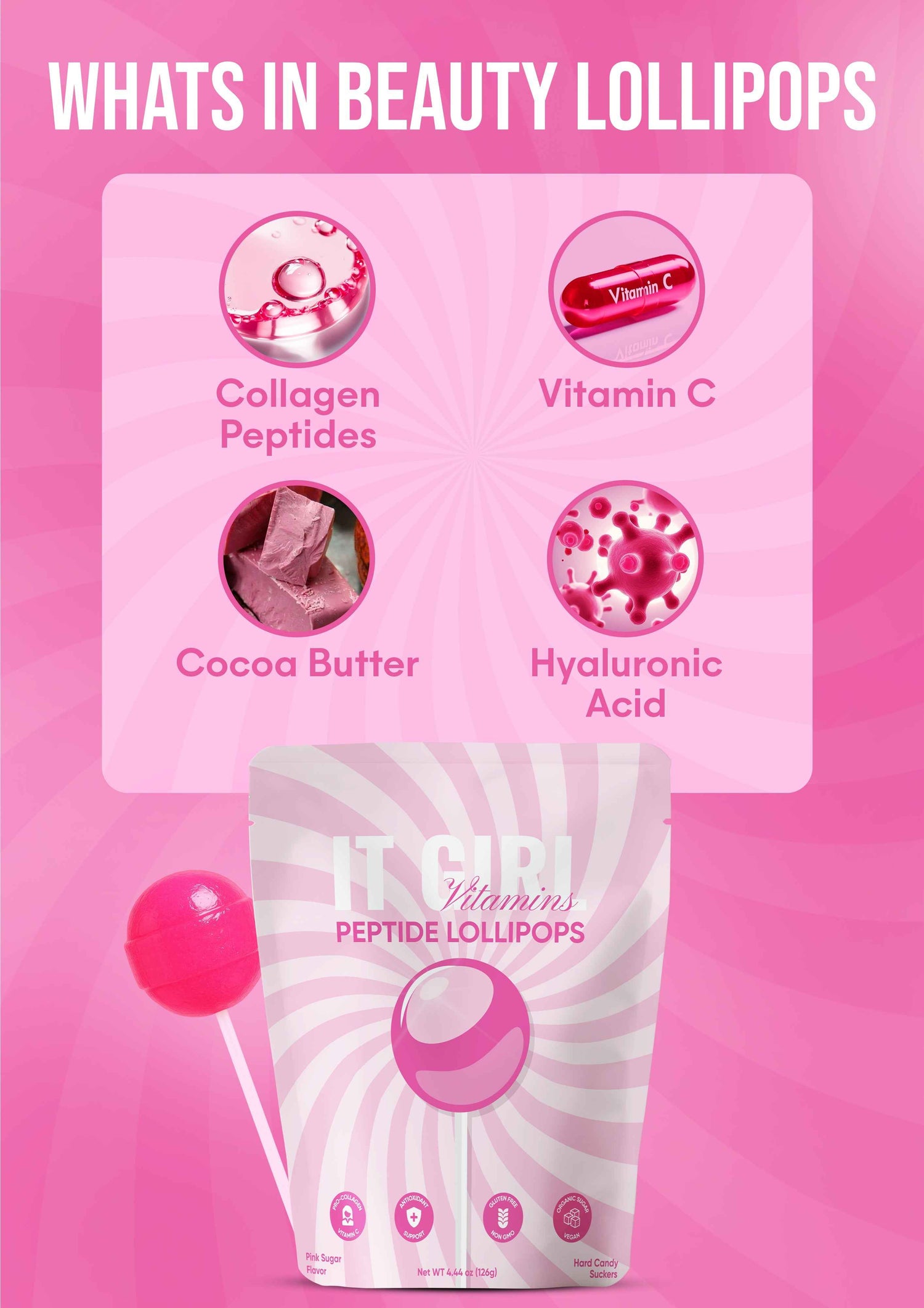 It Girl Beauty Lollipops - Collagen Peptides &amp; Vitamin C Healthy Candy for Skin, Hair, Nails