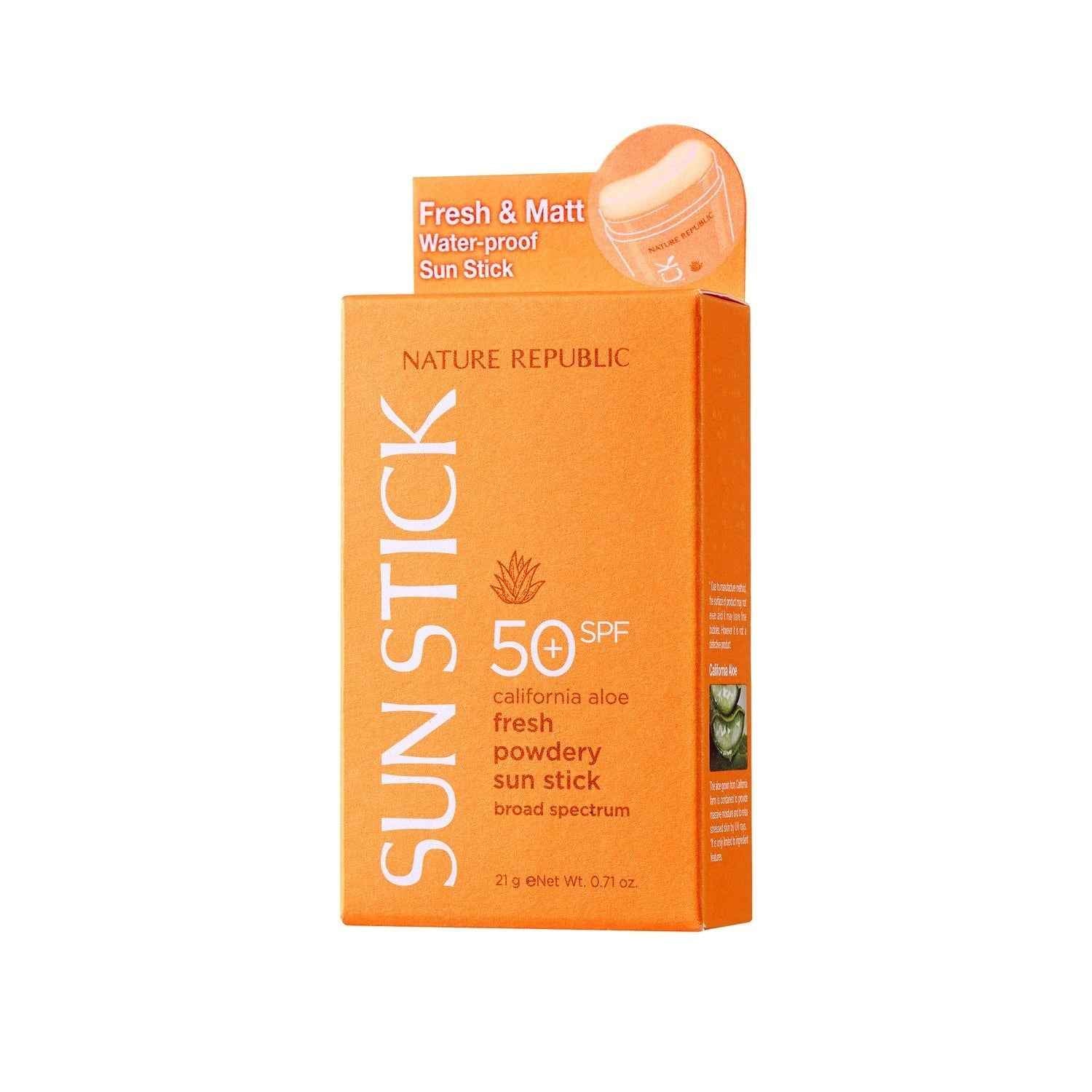 Nature Republic California Aloe Fresh Powdery Sun Stick Broad Spectrum SPF50+ (Buy 3+ Get 50% Off)