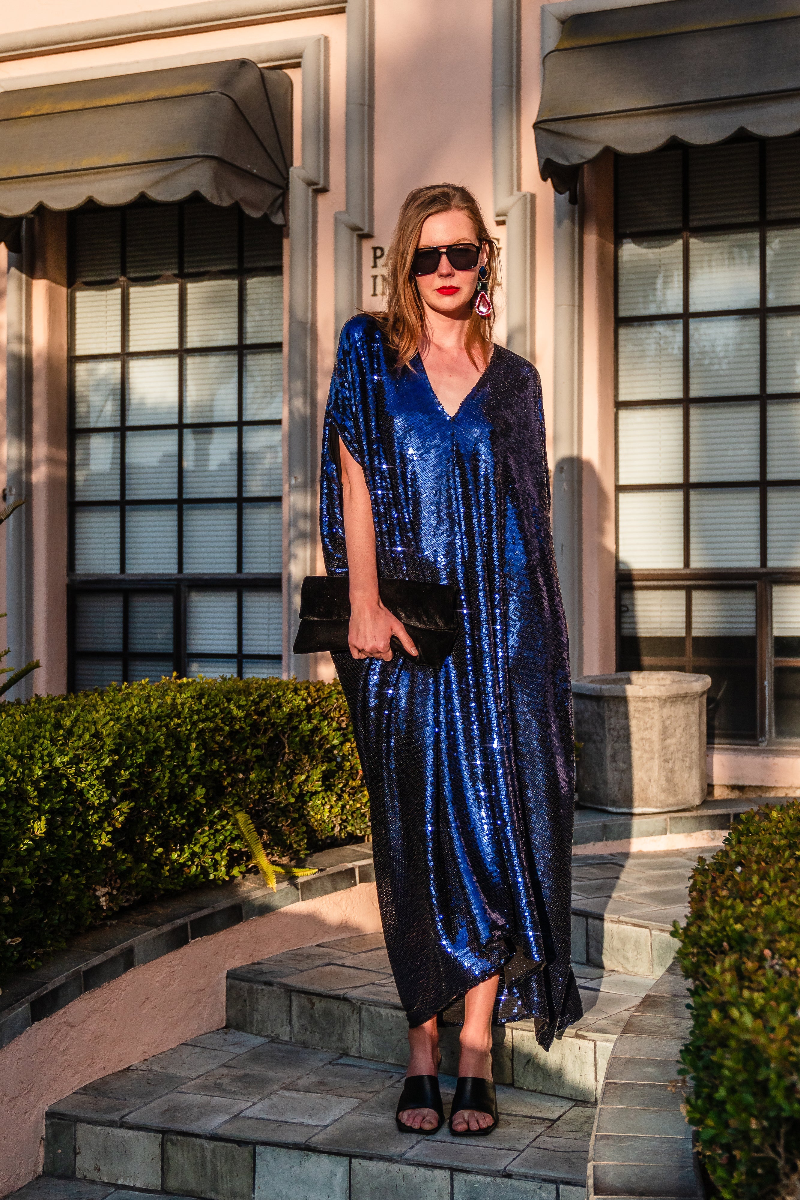 Night Sapphire Sequin Caftan Kaftan Dress by Jennafer Grace