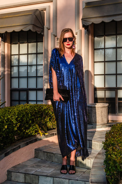 Night Sapphire Sequin Caftan Kaftan Dress by Jennafer Grace
