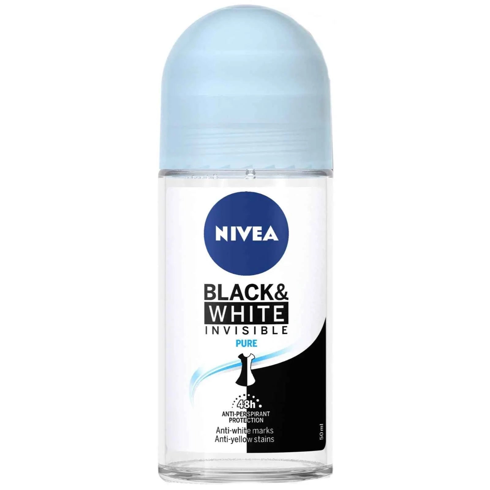 Nivea Black &amp; White Invisible Pure 48h 5in1 Anti-Perspirant Roll-On 50ml