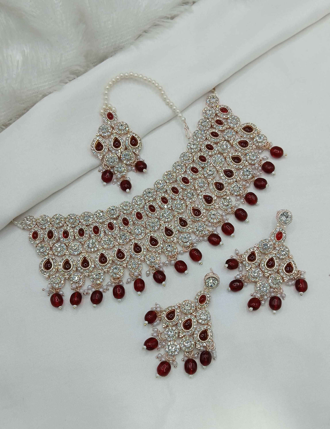 Joban Fashion Maroon Stone Work Necklace Set