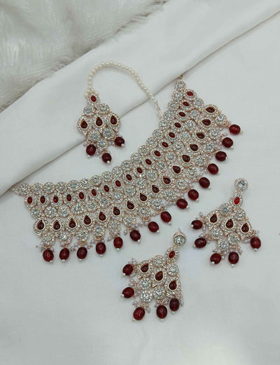 Joban Fashion Maroon Stone Work Necklace Set