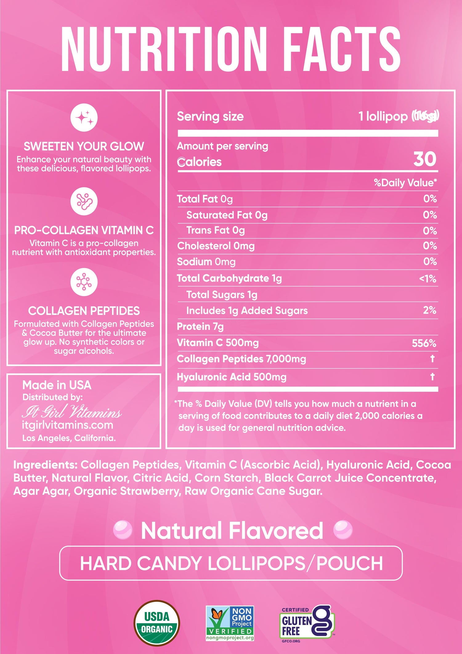 It Girl Beauty Lollipops - Collagen Peptides &amp; Vitamin C Healthy Candy for Skin, Hair, Nails  DestGlow