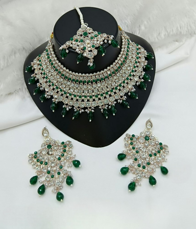 Joban Fashion Green Color Stone Work Necklace Set