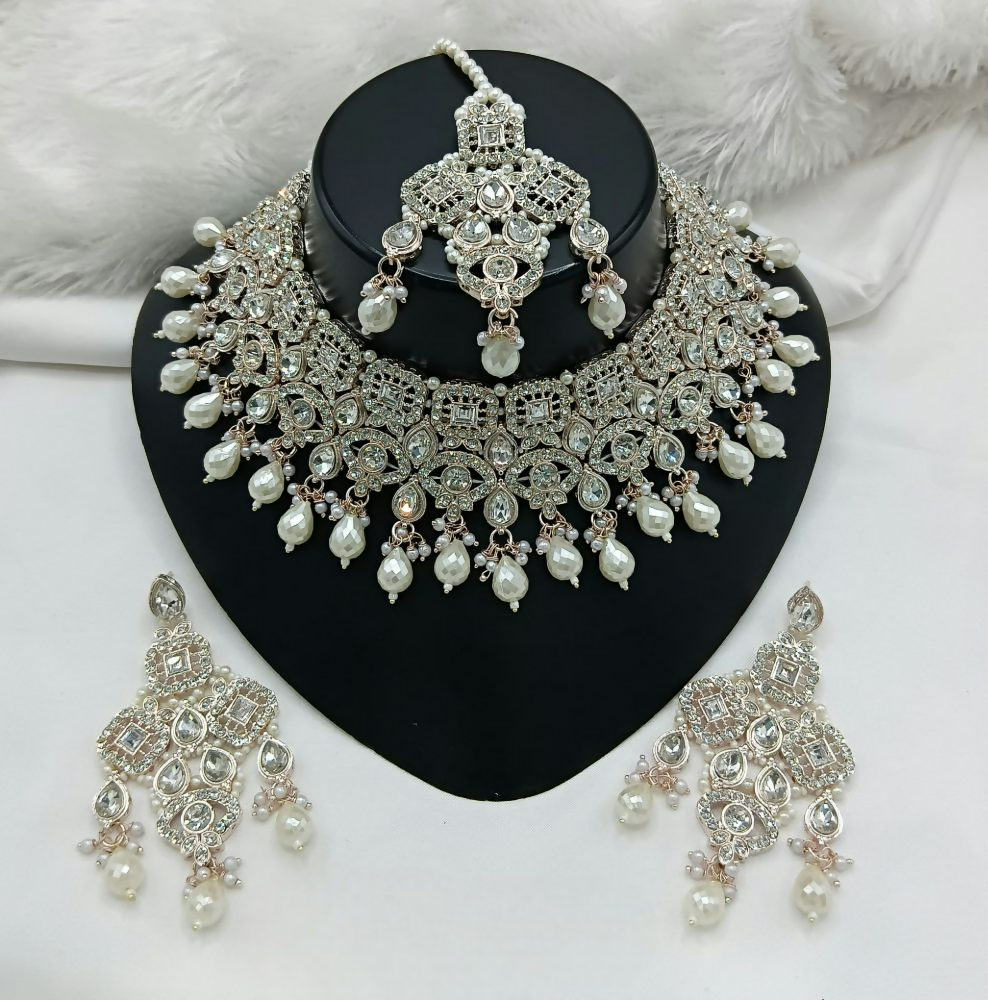 Joban Fashion Cream Color Stone Work Necklace Set