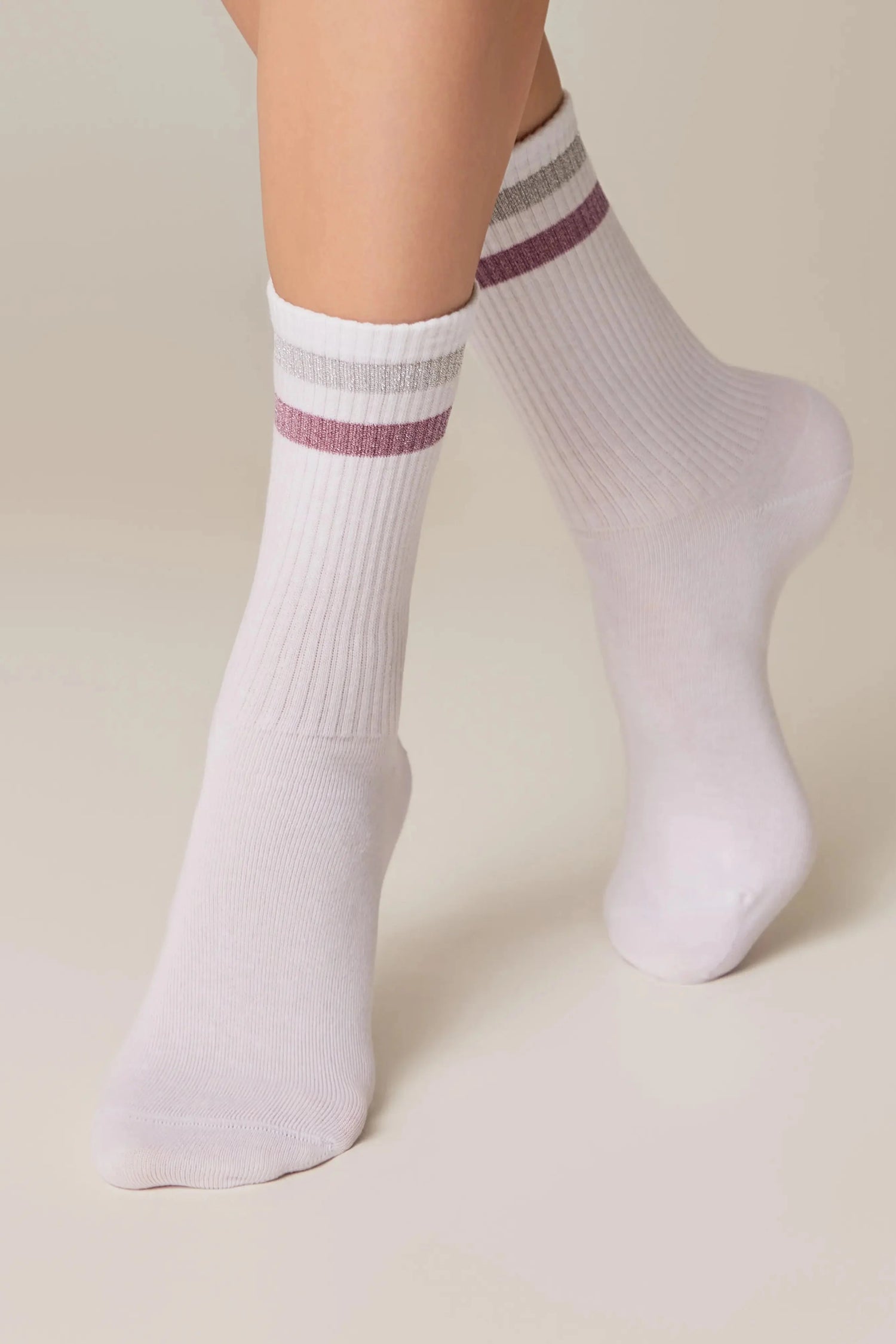 Conte Cotton Long Socks Active 157 - Lurex Stripes - DestGlow