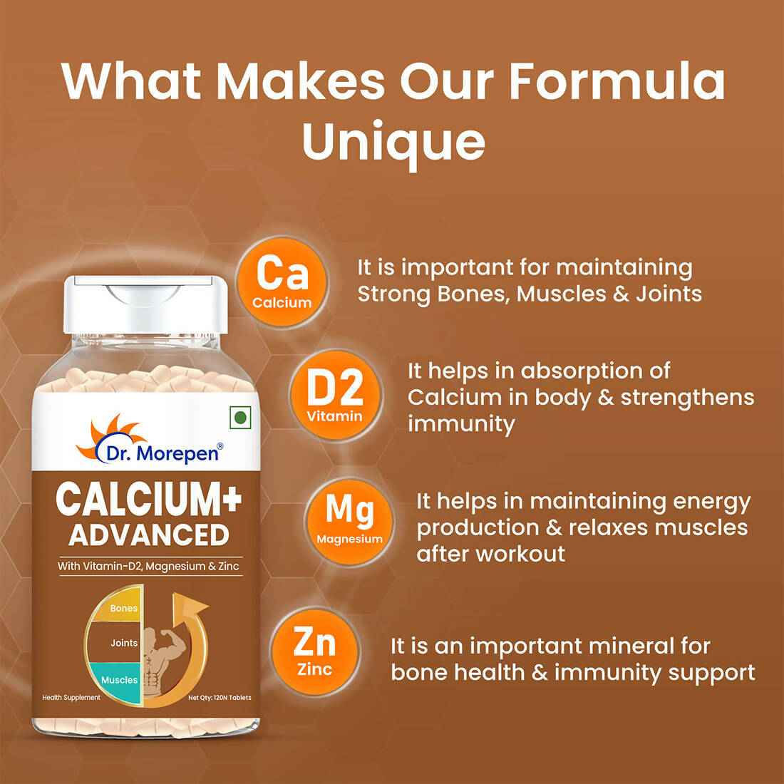 Dr. Morepen Calcium+ Advanced Tablets with Vitamin - D2, Magnesium &amp; Zinc