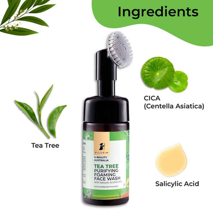Pilgrim Australian Tea Tree &amp; 1% Salicylic Acid Foaming Face Wash with Brush For Oily Skin, Acne And Pimples
