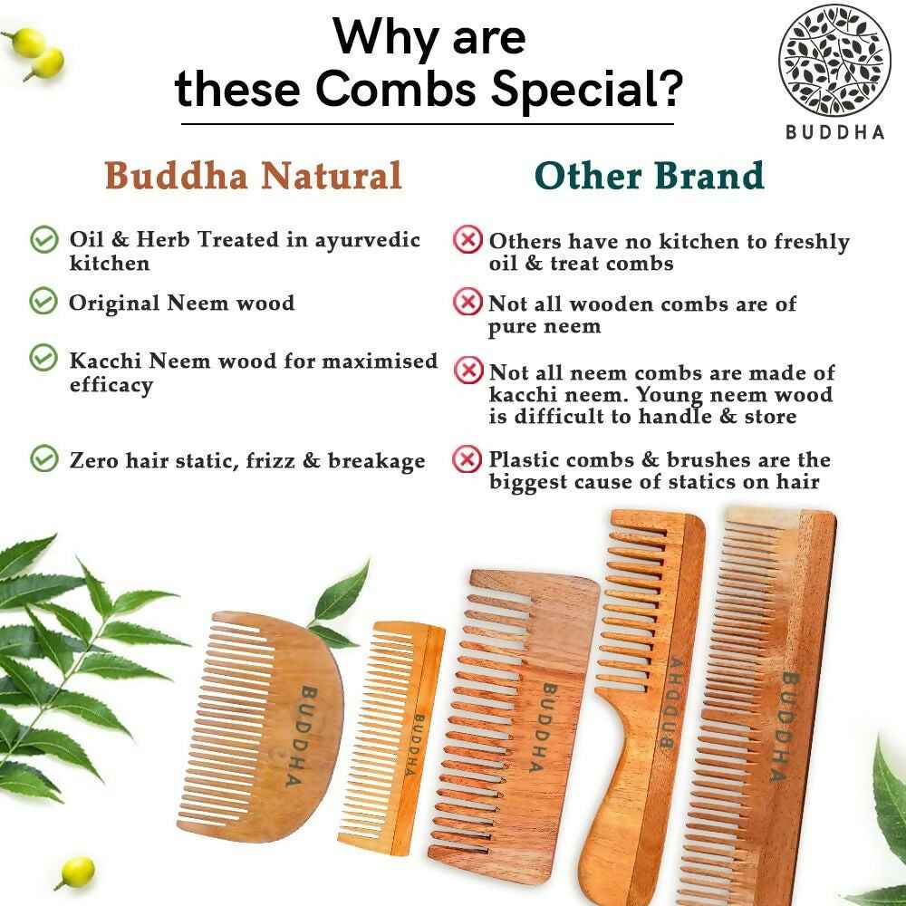 Buddha Natural Baby Comb with Handle - Kacchi Neem Wood