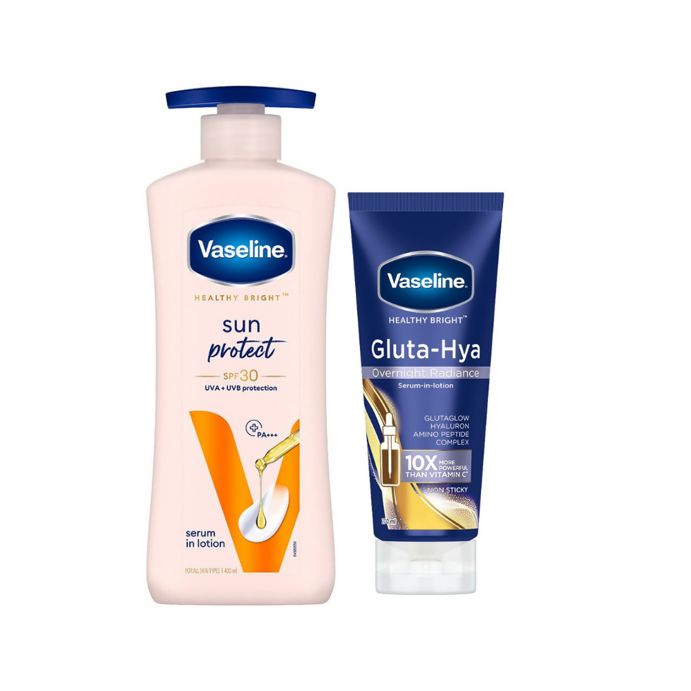 Vaseline Sun Protect SPF 30 Body Lotion &amp; Gluta-Hya Overnight Radiance Serum-In-Lotion Combo