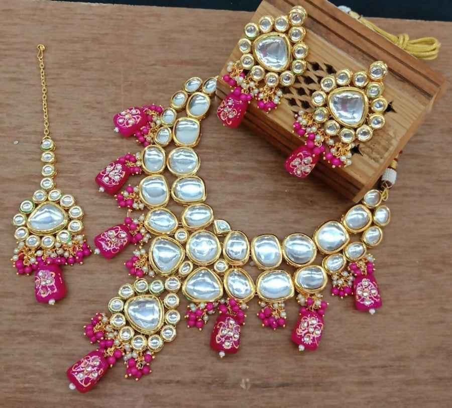 Joban Fashion Pink kundan work Necklace Set