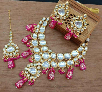 Joban Fashion Pink kundan work Necklace Set