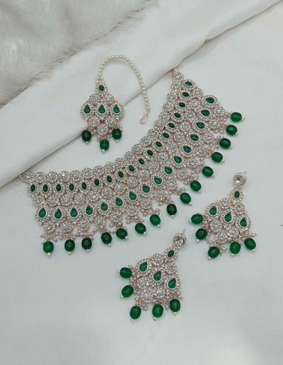 Joban Fashion Green Stone Work Necklace Set