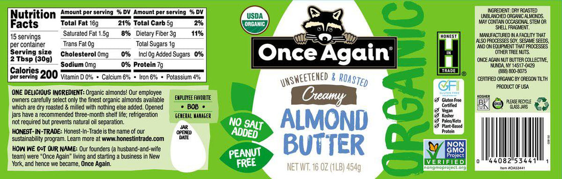 Almond Butter, Creamy, No Salt, Organic  DestGlow
