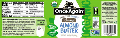 Almond Butter, Creamy, No Salt, Organic by Country Life Natural Foods