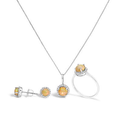 10K White Gold Purple Amethyst and 3/8 Cttw Diamond Halo Jewelry Set (Earrings, Pendant &amp; Ring)