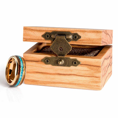 Opal Wood Inlay Rose Gold Tungsten Carbide Ring
