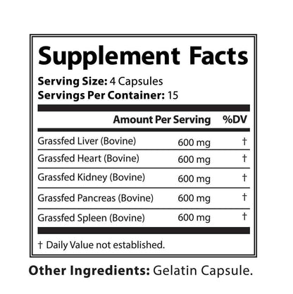 Grass Fed Beef Organ Complex Capsules