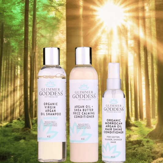 Organic Argan Oil Hair Treatment Trio - Hydrating Shampoo, Conditioner & Shine Spray