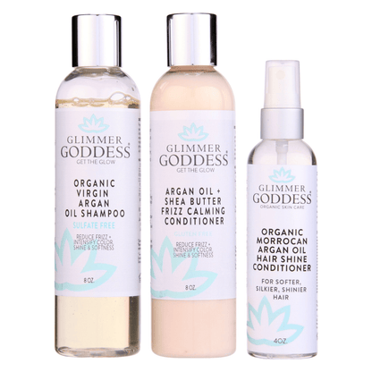 Organic Argan Oil Hair Treatment Trio - Hydrating Shampoo, Conditioner & Shine Spray