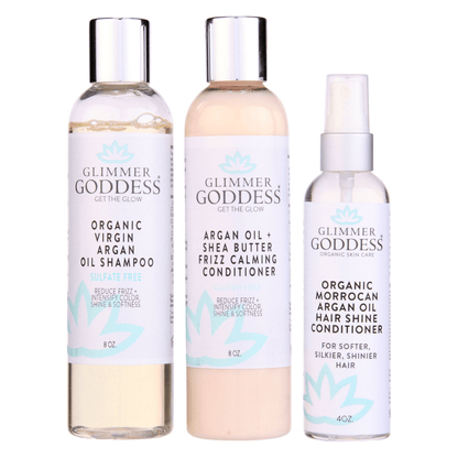 Organic Argan Oil Hair Treatment Trio - Hydrating Shampoo, Conditioner & Shine Spray