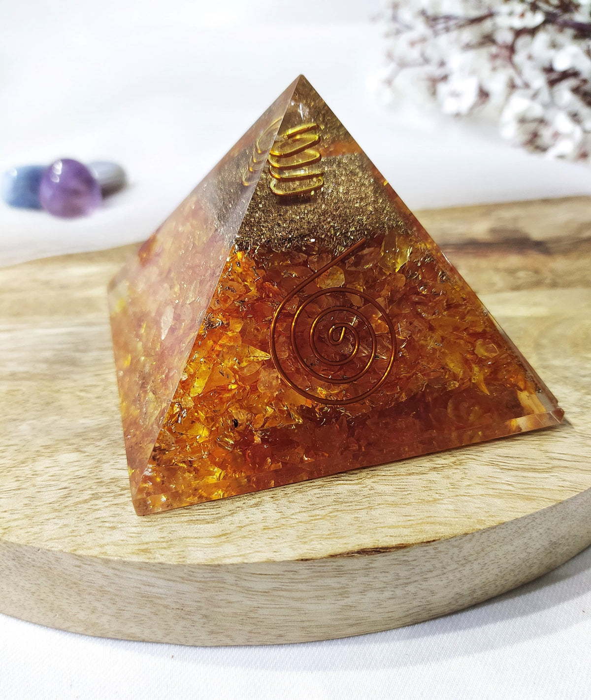 Citrine Orgone Pyramid, Crystal Energy Pyramid  DestGlow