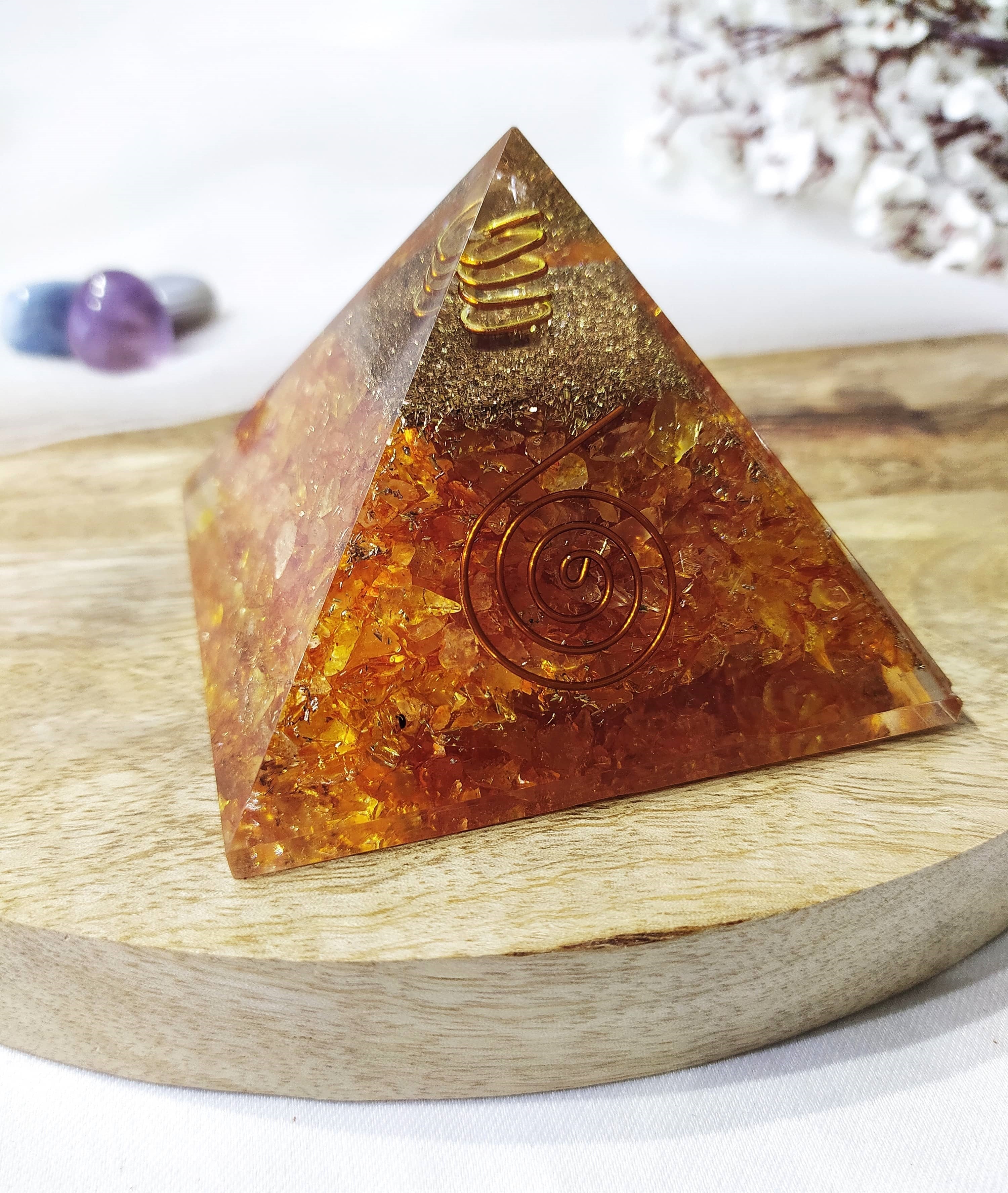 Citrine Orgone Pyramid, Crystal Energy Pyramid  DestGlow