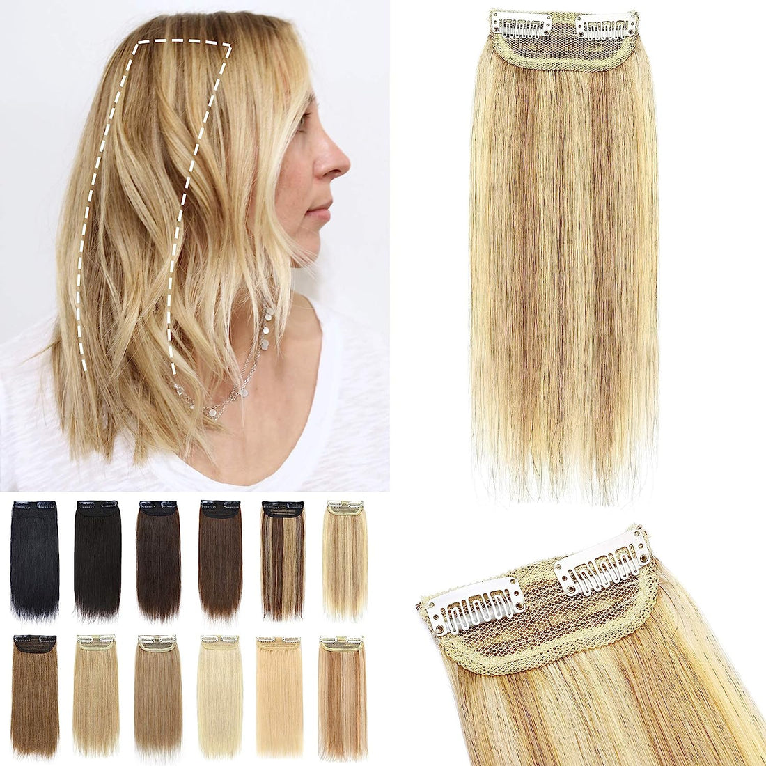Human Hair Clip-In Strip Extension, 2 Clips  DestGlow